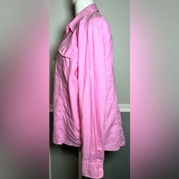 America Living Women’s XL Long Sleeve Pink Button Up 100% Linen Blouse - Picture 3 of 7